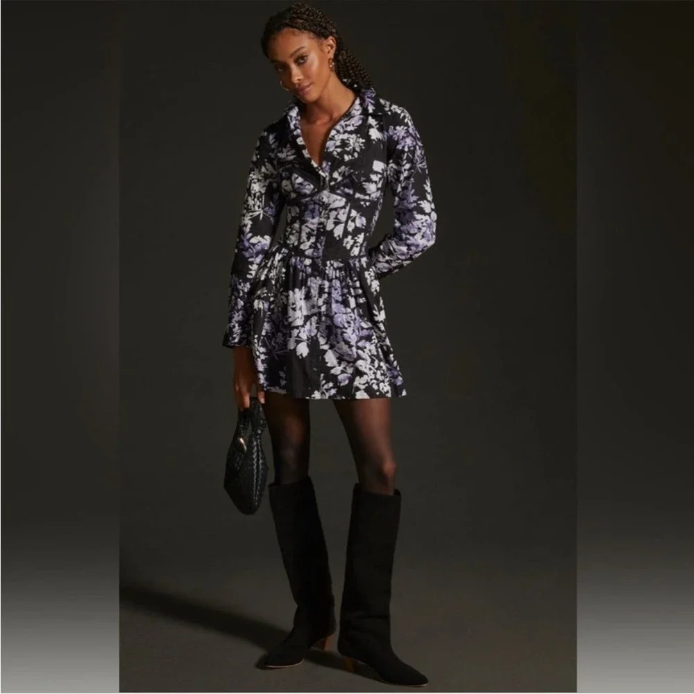 Anthropologie Corset Shirt Dress 6 Floral Button Front